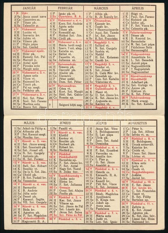1946 Korda Ipari és Kereskedelmi rt reklámos kihajtható kártyanaptár