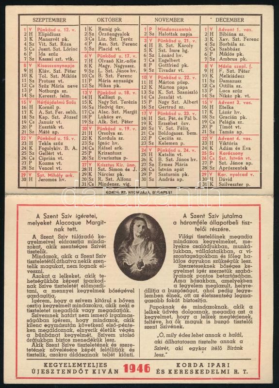 1946 Korda Ipari és Kereskedelmi rt reklámos kihajtható kártyanaptár - Image 2
