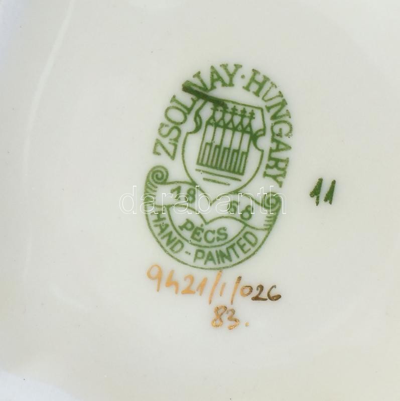 Zsolnay porcelán pillangó mintás bonbonier. Kézzel festett, jelzett, hibátlan. 8x8 cm - Image 2