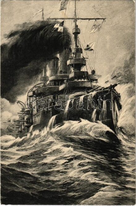 1907 SMS Habsburg az Osztrák-Magyar Haditengerészet Habsburg-osztályú pre-dreadnought csatahajója / K.u.K. Kriegsmarine Schlachtschiff / Austro-Hungarian Navy battleship SMS Habsburg. Phot. Alois Beer. Verlag F. W. Schrinner, Pola s: Ramberg