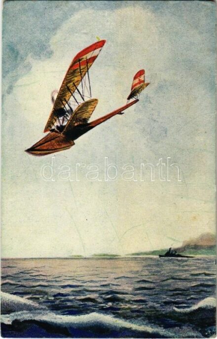 Im Sturzfluge. K.u.K. Kriegsmarine Seeflugzeug / WWI Austro-Hungarian Navy art postcard, seaplane, naval aircraft. 'Unsere K.u.K. Kriegsmarine' Nr. F. 118. s: P. Jaritz (EK)