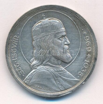 1938. 5P Ag 'Szent István' T:2,2- patina, ph Adamo P8.1