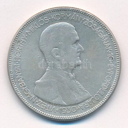 1930. 5P Ag 'Horthy jobbra' T:2- patina Adamo P8