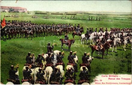 Revue des Troupes / Turkish military, review of troops. Editeur Max Fruchtermann (Constantinople) (kis szakadás / small tear)