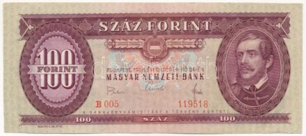 1968. 100Ft 'B 005 119518' T:III szép papír Adamo F32