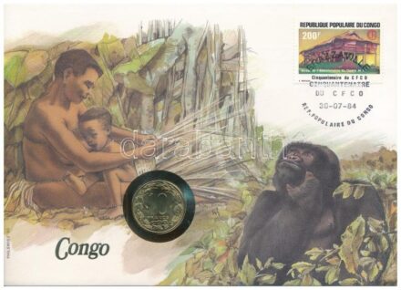 Kongó felbélyegzett borítékban, bélyegzéssel, benne Nyugat Afrikai Államok 1983. 10Fr, német nyelvű leírással T:1 Congo in envelope with stamp and cancellation, in it West African States 1983. 10 Francs with German language description