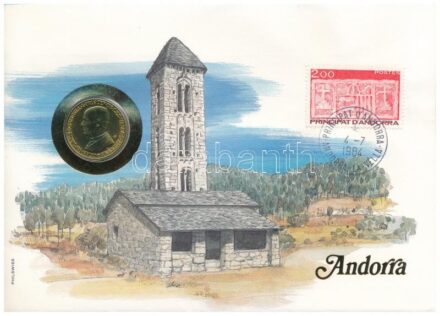 Andorra 1983. 1D felbélyegzett borítékban, bélyegzéssel, német nyelvű leírással T:1 Andorra 1983. 1 Diner in envelope with stamp and cancellation, with German description C:UNC