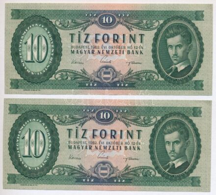 1962. 10Ft 'A 870 103687 - A 870 103688' sorszámkövetők T:II,II- szép papír Adamo F6