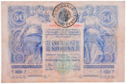 1902. 50K '1328 05981' fekete 'Romania Timbru Special' felülbélyegzéssel T:III restaurált Hungary 1902. 50 Korona '1328 05981' with black 'Romania Timbru Special' overprint C:F restored Adamo K23B