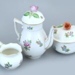 Herendi ETON mintás, 6 személyes mikkos készlet, kézzel festett porcelán, kopásnyomokkal, 2db csésze hajszálrepedt. - Image 2