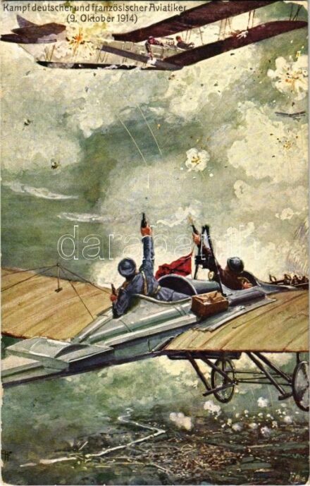 Kampf deutscher und französischer Aviatiker (9. Oktober 1914) / WWI Austro-Hungarian K.u.K. military art postcard, battle between German and French aviators. Offizielle Postkarte für das Rote Kreuz, Kriegsfürsorgeamt und Kriegshilfsbüro 107.