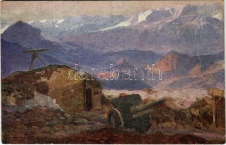 Artilleriestellung im Suganatal (Südtirol) / WWI Austro-Hungarian K.u.K. military art postcard, artillery position in Sugana Valley (South Tyrol). Offizielle Karte für Rotes Kreuz, Kriegsfürsorgeamt, Kriegshilfsbüro Nr. 537. s: Karl M. Schuster