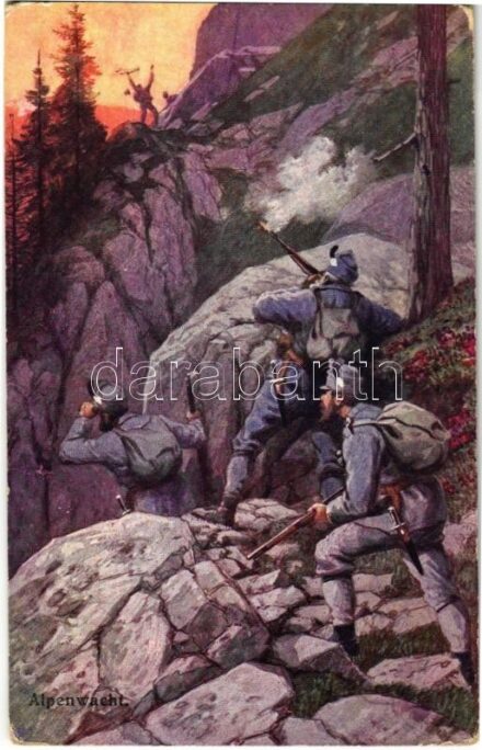 Alpenwacht / WWI Austro-Hungarian K.u.K. military art postcard, mountain infantry. B.K.W.I. 259-165. (EK)