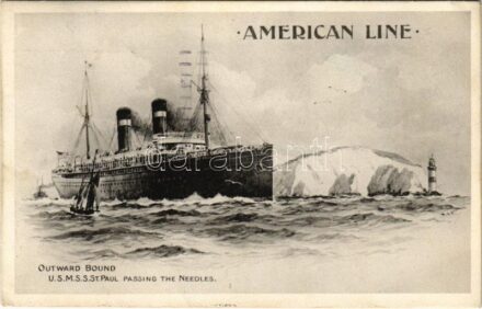 1913 American Line USS 'ST. PAUL' passing the Needles (EK)