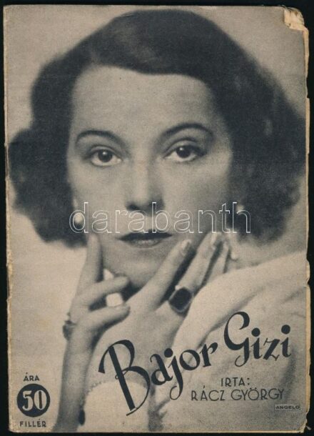 Rácz György: Bajor Gizi. Portré prózában. Bp., én., Hajnal-ny., 25 p. A borítón Angelo (1894-1974) budapesti fényképész Bajor Gizit ábrázoló fotójával. Kiadói illusztrált papírkötés, a lapok felső sarkain szamárfülekkel,