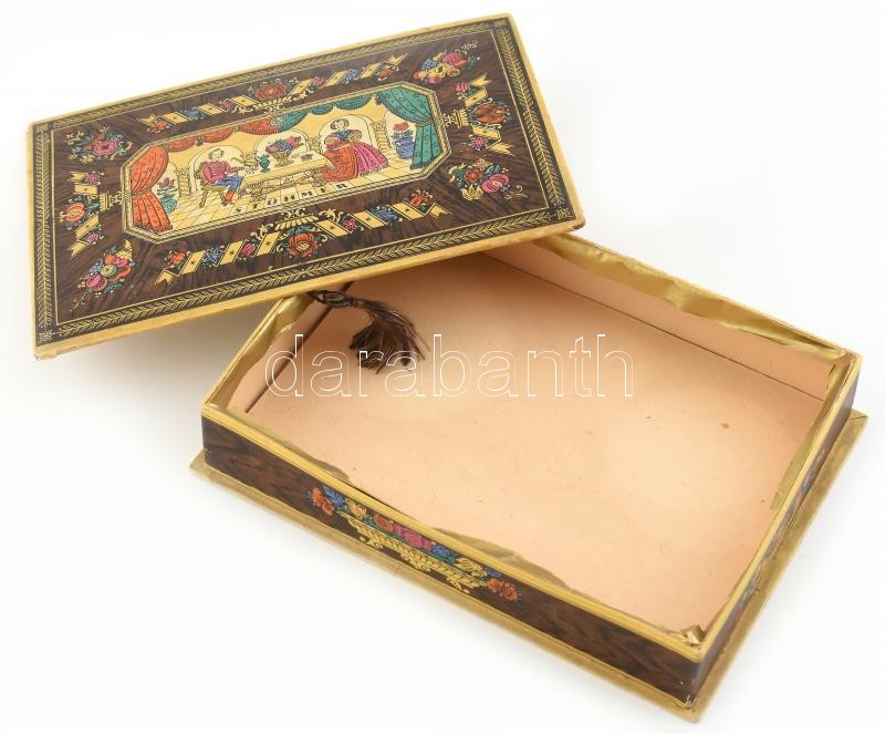 Cca.1940 Stühmer karton doboz, népies házassági jelenettel, sérült, 20x15x4,5cm - Image 2