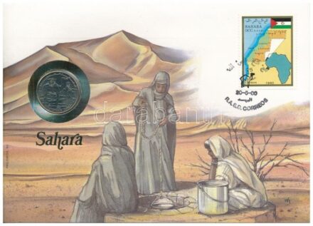 Szaharai Arab Demokratikus Köztársaság 1990. 50p Cu-Ni felbélyegzett borítékban, bélyegzéssel, német nyelvű leírással T:1 Sharawi Arab Democratic Republic 1990. 50 Pesetas Cu-Ni in envelope with stamp and cancellation, with German