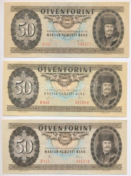 1975. 50Ft + 1980. 50Ft + 1989. 50Ft T:I,I- az egyiken nyomdai papírránc