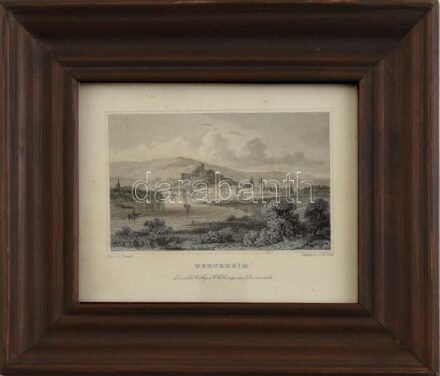 cca 1850 Wertheim látképe. Acélmetszet, papír, jelzett a metszeten. Üvegezett fa keretben. 8x12 cm