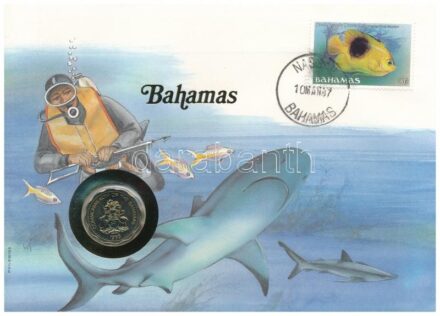 Bahamák 1985. 10c felbélyegzett borítékban, bélyegzéssel, német nyelvű leírással T:1 Bahamas 1985. 10 Cents in envelope with stamp and cancellation, with German description C:UNC
