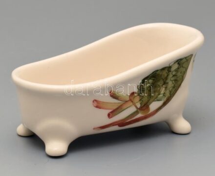 Rhubarb / rebarbara mintás, kád formájú, szappantartó, kézzel festett fajansz, jelzés nélkül, hibátlan14,5x7,5x7cm