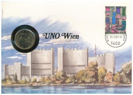 Ausztria 1987. 10Sch, felbélyegzett borítékban, bélyegzéssel, német nyelvű leírással T:1 Austria 1987. 10 Schilling in envelope with stamp and cancellation, with German description C:UNC