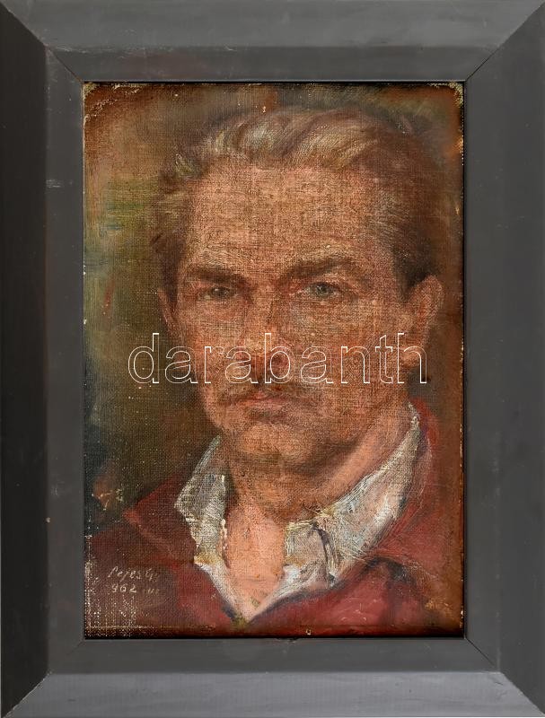 Fejes Gy jelzéssel: Portré, 1962. Olaj, vászon. Kissé sérült. Dekoratív fa keretben. 28,5x19,5 cm