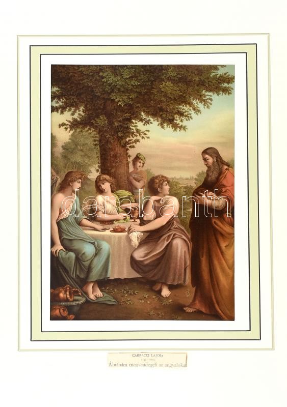 cca 1897 Caracci Lajos, Ludovico Carracci (1555-1619) után: Ábrahám megvendégeli az angyalokat. Kromolitográfia, papír. Paszpartuban. 27,5x19,5 cm.