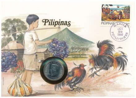 Fülöp-szigetek 1985. 50s felbélyegzett borítékban, bélyegzéssel, német nyelvű leírással T:1 Philippines 1985. 50 Sentimo in envelope with stamp and cancellation, with German description C:UNC