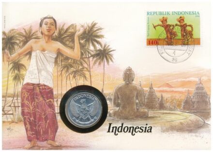 Indonézia 1961. 50s Al, felbélyegzett borítékban, bélyegzéssel, német nyelvű leírással T:1- Indonesia 1961. 50 Sen Al in envelope with stamp, with German description C:AU