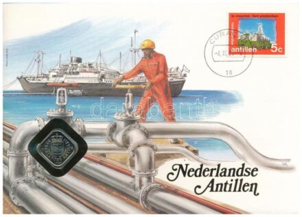 Holland-Antillák 1985. 5c felbélyegzett borítékban, bélyegzéssel, német nyelvű leírással T:1 Netherlands Antilles 1985. 5 Cents in envelope with stamp and cancellation, with German description C:UNC