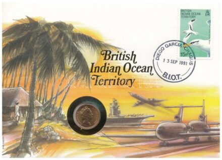 Nagy Britannia / Brit Indiai-óceáni Terület 1990. 1p Br felbélyegzett borítékban, bélyegzéssel, német nyelvű tájékoztatóval T:1 kis karc, patina, a borítékon kisebb szakadás Great Britain / British Indian Ocean Territory 1990. 1