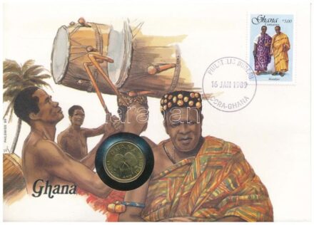 Ghána 1984. 5c Cu felbélyegzett borítékban, bélyegzéssel, német nyelvű tájékoztatóval T:1- kis karc Ghana 1984. 5 Cedis Cu in envelope with stamp, cancellation and a prospectus in german C:AU small scratches