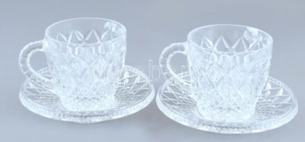 Bohémia ólomkristály, csésze aljjal, original dobozban, hibátlan, m: 9cm, d:13cm