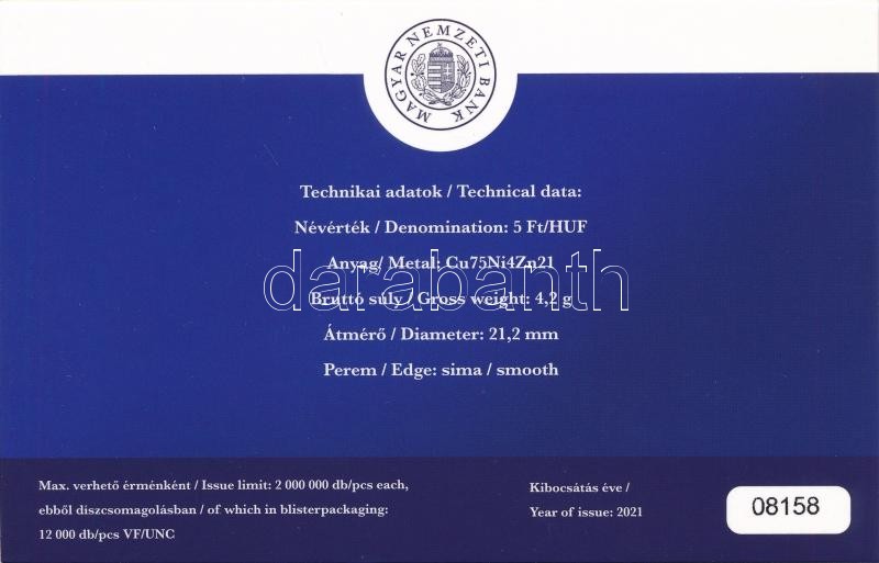 2021. 5Ft Cu-Ni-Zn '75 éves a Forint' első napi veret (6xklf) sorszámozott emléklapon T:1 - Image 2