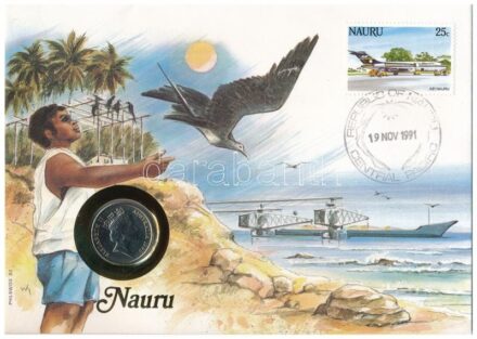 Ausztrália / Nauru 1990. 10c felbélyegzett borítékban, bélyegzéssel, német nyelvű leírással T:1 Australia / Nauru 1990. 10 Cents coin in envelope with stamp and cancellation, with German description C:UNC