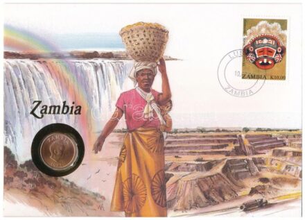Zambia 1983. 2ng felbélyegzett borítékban, bélyegzéssel, német nyelvű leírással T:1 Zambia 1983. 2 Ngwee in envelope with stamp and cancellation, with German description C:UNC