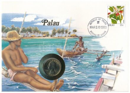 Amerikai Egyesült Államok / Palau 1987. 25c felbélyegzett borítékban, bélyegzéssel, német nyelvű leírással T:1 USA / Palau 1987. 25 Cents in envelope with stamp and cancellation, with German description C:UNC