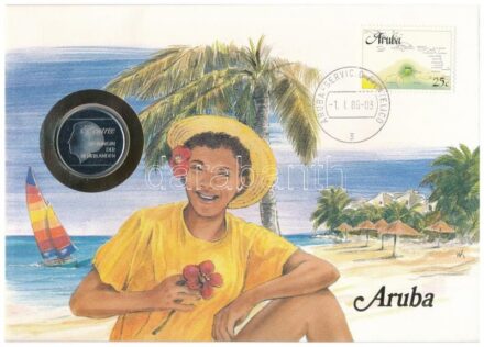 Aruba 1988. 1Fl Cu-Ni 'Beatrix' bélyeges érmés borítékon, német nyelvű ismertetővel T:1- (eredetileg PP) Aruba 1988. 1 Florin Cu-Ni 'Beatrix' coin letter with stamp and German description C:XF (originally PP)