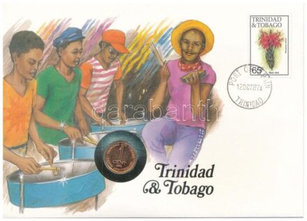 Trinidad és Tobago 1972. 1c Br 'A függetlenség 10. évfordulójára' érme felbélyegzett borítékban, bélyegzéssel, német nyelvű tájékoztatóval T:1- kis karc Trinidad and Tobago 1972. 1 Cent Br '10th Anniversary of Independence' coin