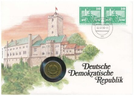 NDK 1981. 20pf Cu felbélyegzett borítékban, bélyegzéssel, német nyelvű tájékoztatóval T:1 kis patina GDR 1981. 20 Pfennig Cu in envelope with stamp, cancellation and a prospectus in german C:UNC small patina