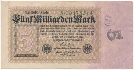Németország / Weimari Köztársaság 1923. 5.000.000.000M T:III Germany / Weimar Republic 1923. 5.000.000.000 Mark C:F Krause P#115