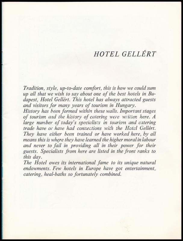 cca 1973 Hotel Gellért Budapest Magazine. Bp., Kossuth-ny. Angol nyelvű, képes, idegenforgalmi prospektus. - Image 2