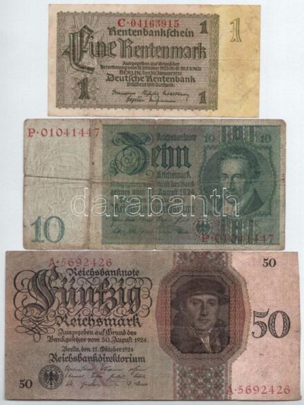 Német Birodalom 1923-1924. 1M-50M (7db) T:III-IV German Empire 1923-1924. 1 Reichsmark - 50 Reichsmark (7pcs) C:F-G