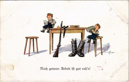 1916 Nach getaner Arbeit ist gut ruh'n! / WWI German military art postcard. WSSB No. 4989. s: Ad. Hoffmann + 'K.u.K. Skikompagnie der 58. Gebirgsbrigade'
