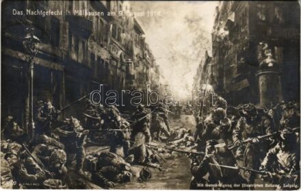 1915 Das Nachtgefecht in Mülhausen am 9. August 1914. / WWI German military art postcard (EK)