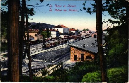 1915 Pivka, St. Petra na Krasu, San Pietro del Carso, St. Peter in Krain; Bahnhof / railway station, train. B.K.Sch.W. Nr. 91/1a. (EK)