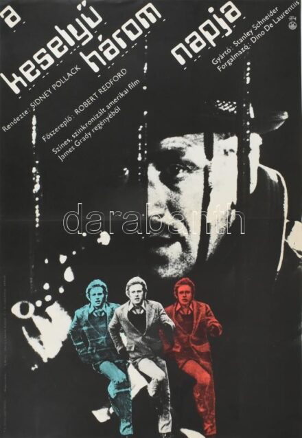 1978 A keselyű három napja c. amerikai film plakátja, MOKÉP-MAHIR filmplakát, Bp., Offset és J. Ny., 4820 pld., hajtva, 56,5x39 cm