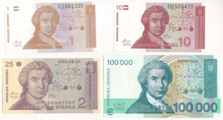 Horvátország 1991. 1D + 10D + 25D + 1993. 100.000D T:I,I- Croatia 1991. 1 Dinar + 10 Dinara + 25 Dinara + 1993. 100.000 Dinara C:UNC,AU