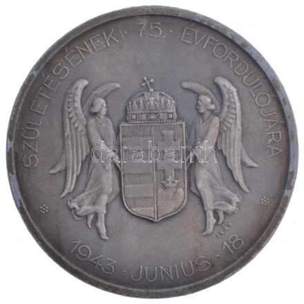 Berán Lajos (1882-1943) / Iván István (1905-1968) 1943. 'Vitéz Nagybányai Horthy Miklós Magyarország Kormányzója / Születésének 75. Évfordulójára - 1943. június 18' bronzozott hadifém emlékérem (49,5mm) T:1- bronzozás erősen